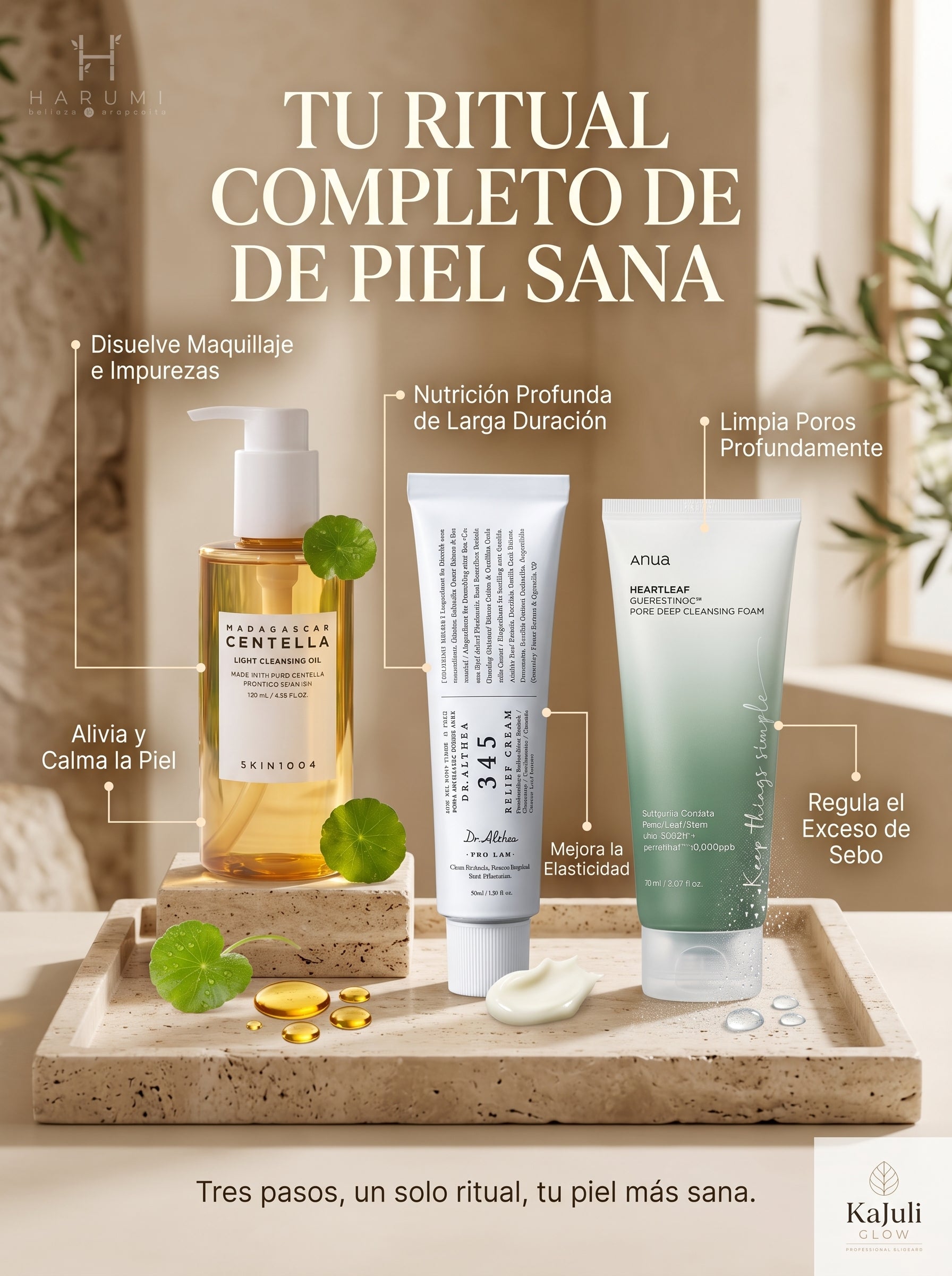 KIT 5 — LIMPIADOR ACEITE + CREMA 345 + ANUA HEARTLEAF TONER (RITUAL COMPLETO)