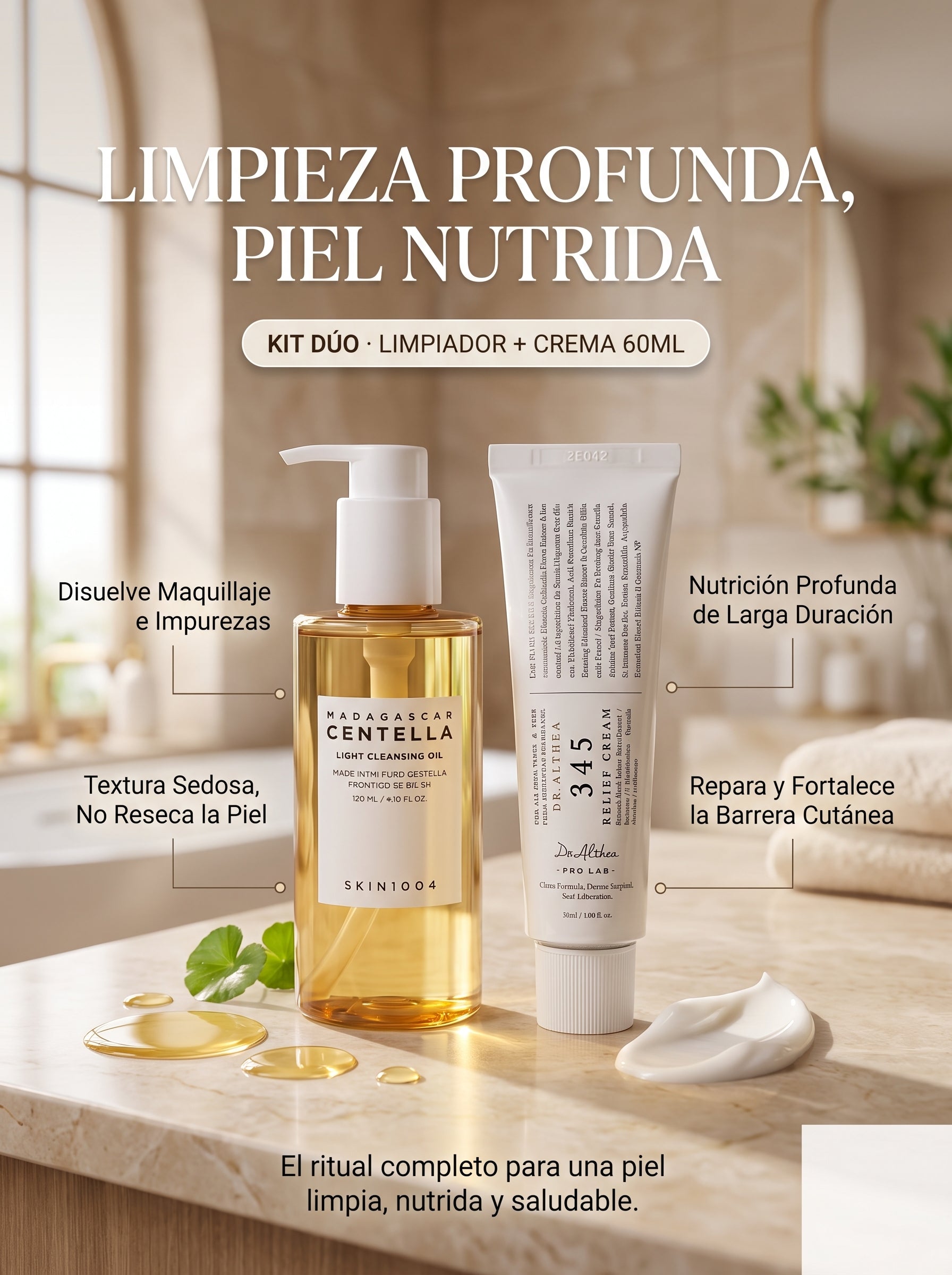 KIT 4 — LIMPIADOR ACEITE CENTELLA + CREMA 345 60ML