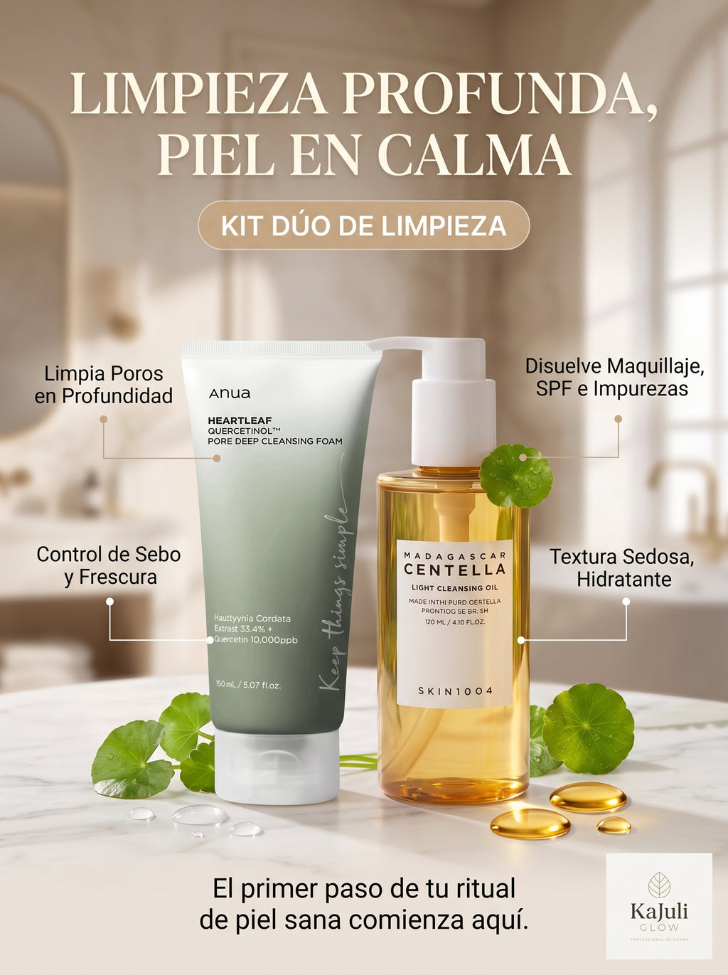 KIT 3 — LIMPIADOR ACEITE CENTELLA + ANUA HEARTLEAF TONER 60ML