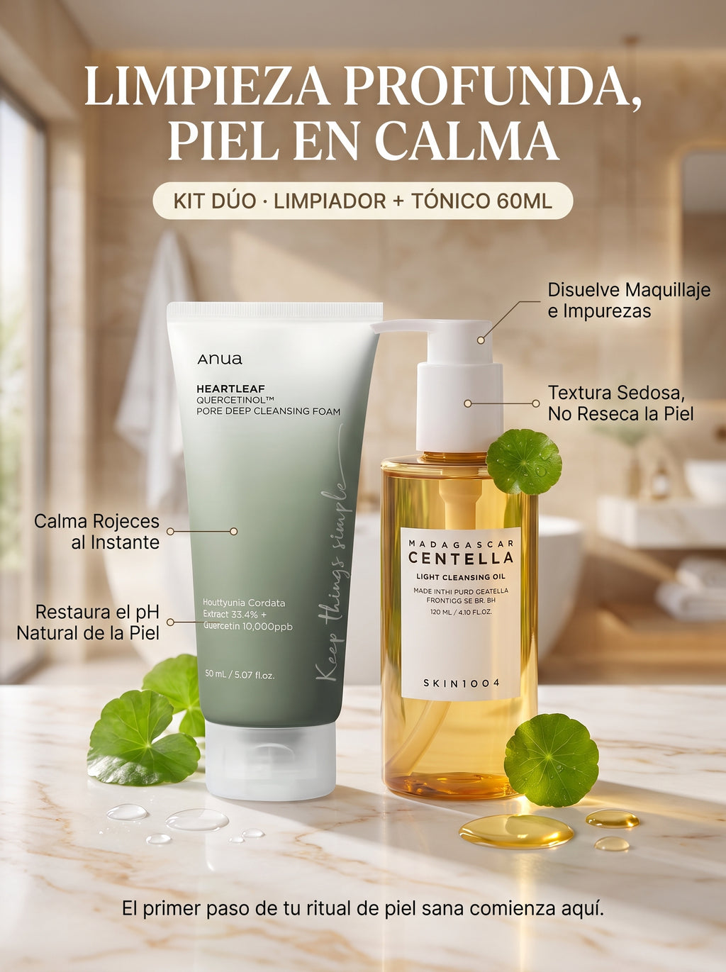 KIT 3 — LIMPIADOR ACEITE CENTELLA + ANUA HEARTLEAF TONER 60ML