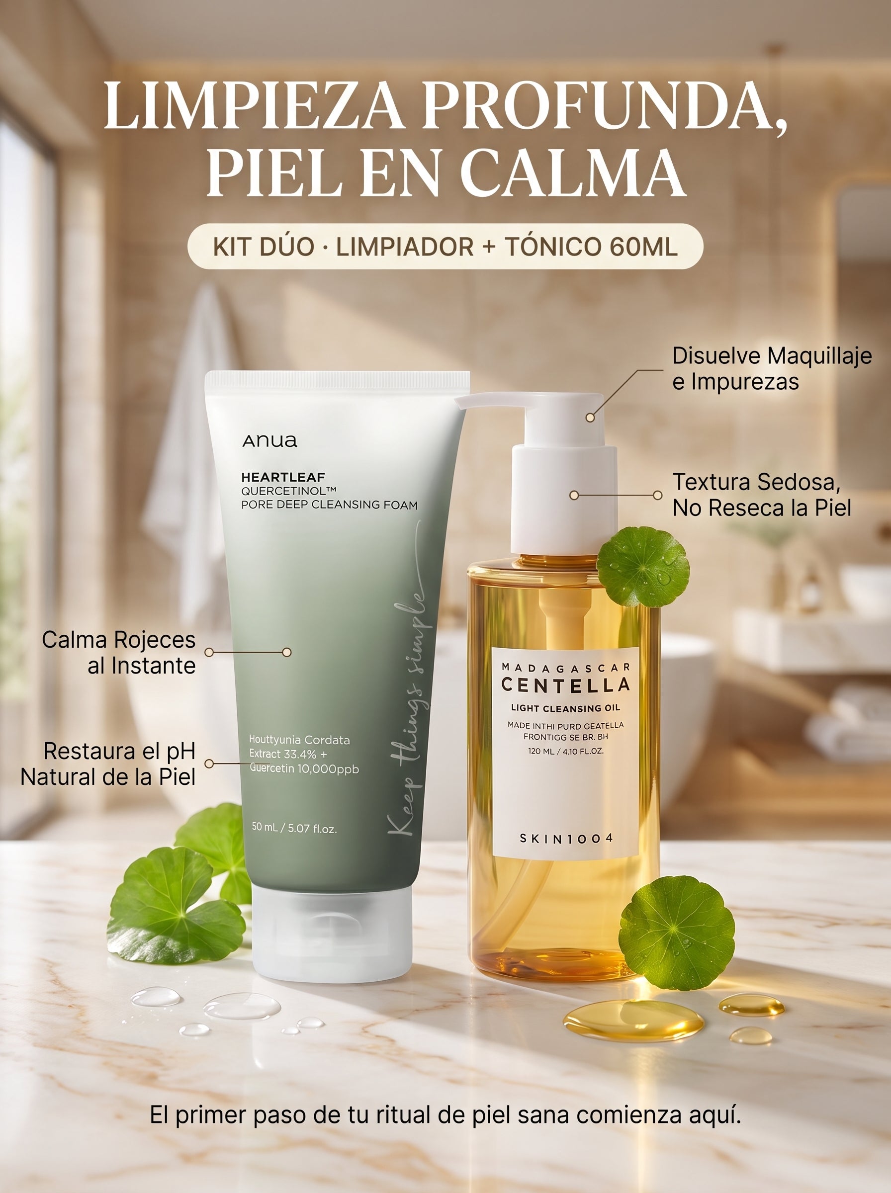 KIT 3 — LIMPIADOR ACEITE CENTELLA + ANUA HEARTLEAF TONER 60ML